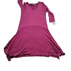 New Eileen Fisher Burgundy Plum Sheath Dress Scoop Neck Long Sleeve Size S